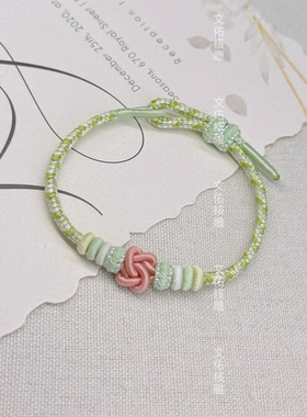 原创设计手工编织手绳女款手链可以穿配件同心结绿色手绳春季夏季