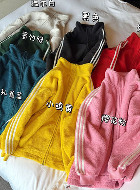 简约原宿风秋冬季拉链百搭四条杠外套女保暖加厚通勤休闲运动上衣