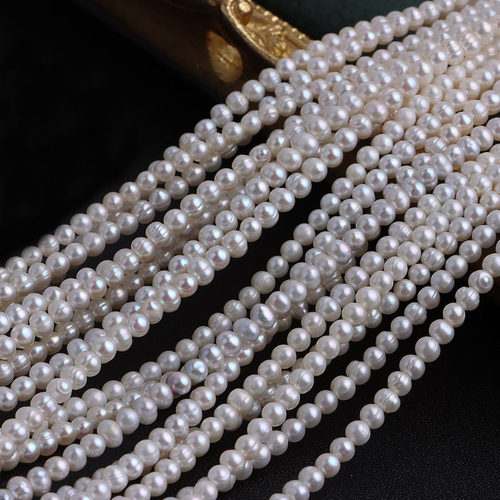 极强光3-4mm小螺纹圆珠天然淡水迷你小珍珠串珠半成品diy饰品材料