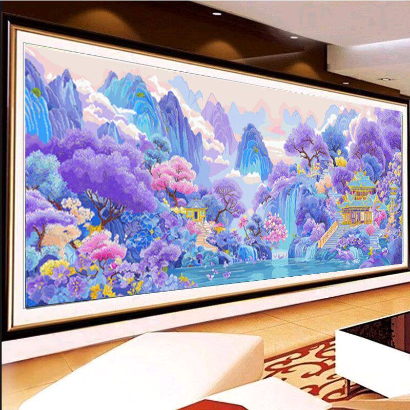 加厚绣布十字绣紫色梦境紫气东来客厅2026新款线绣山水画手工刺绣