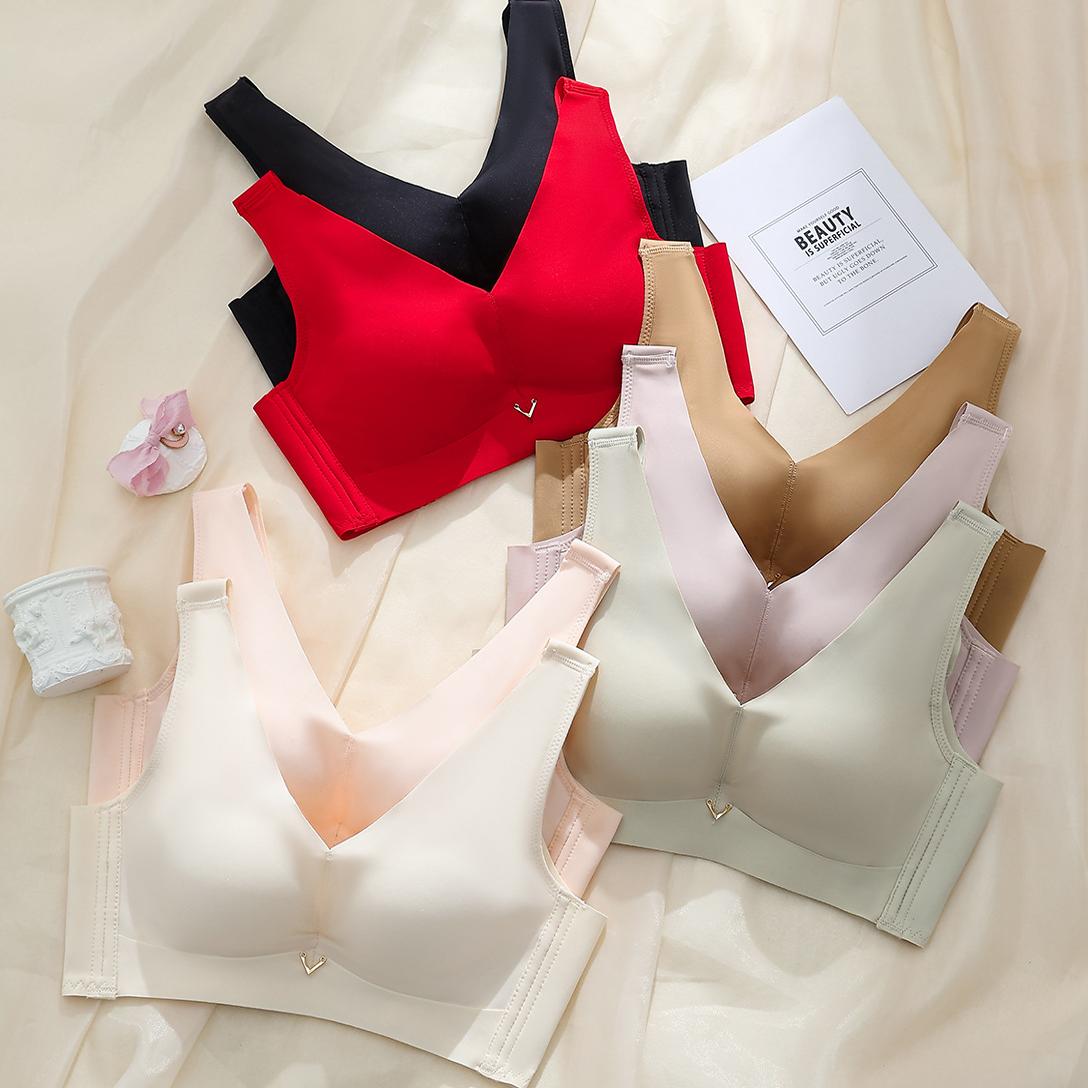 大红色宽肩带聚拢无痕内衣B薄款1