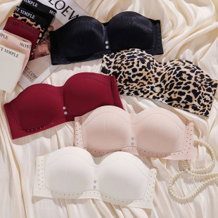 抹胸防滑聚拢圆圆杯AB中厚1.2舒适无侧骨上托手掌杯文胸性感豹纹