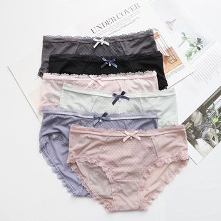 菩珠雅风！CT-8甜美内裤女式纯棉质面料中腰包臀无痕蕾丝莫代尔棉