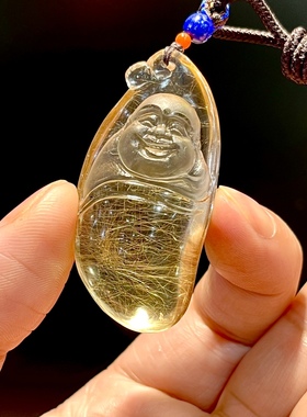 淳珍珠宝天然金发晶笑口常开吊坠