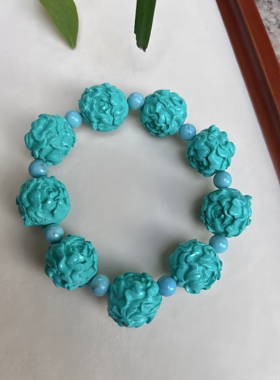 湖北十堰绿松石牡丹花手串手链民族风国风长款百搭毛衣链礼物冷门