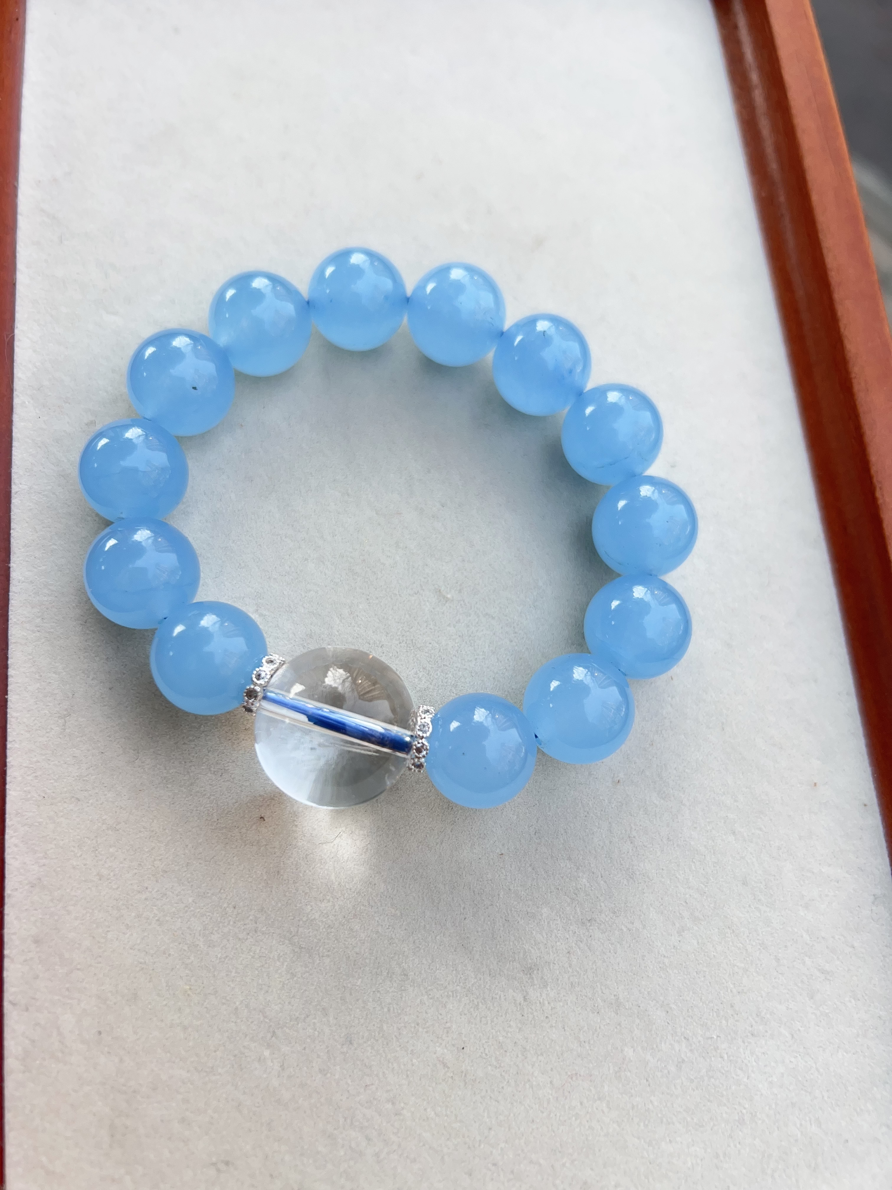 天然海蓝宝14大颗粒手链女款海蓝宝手串搭配白水晶送女友闺蜜礼物