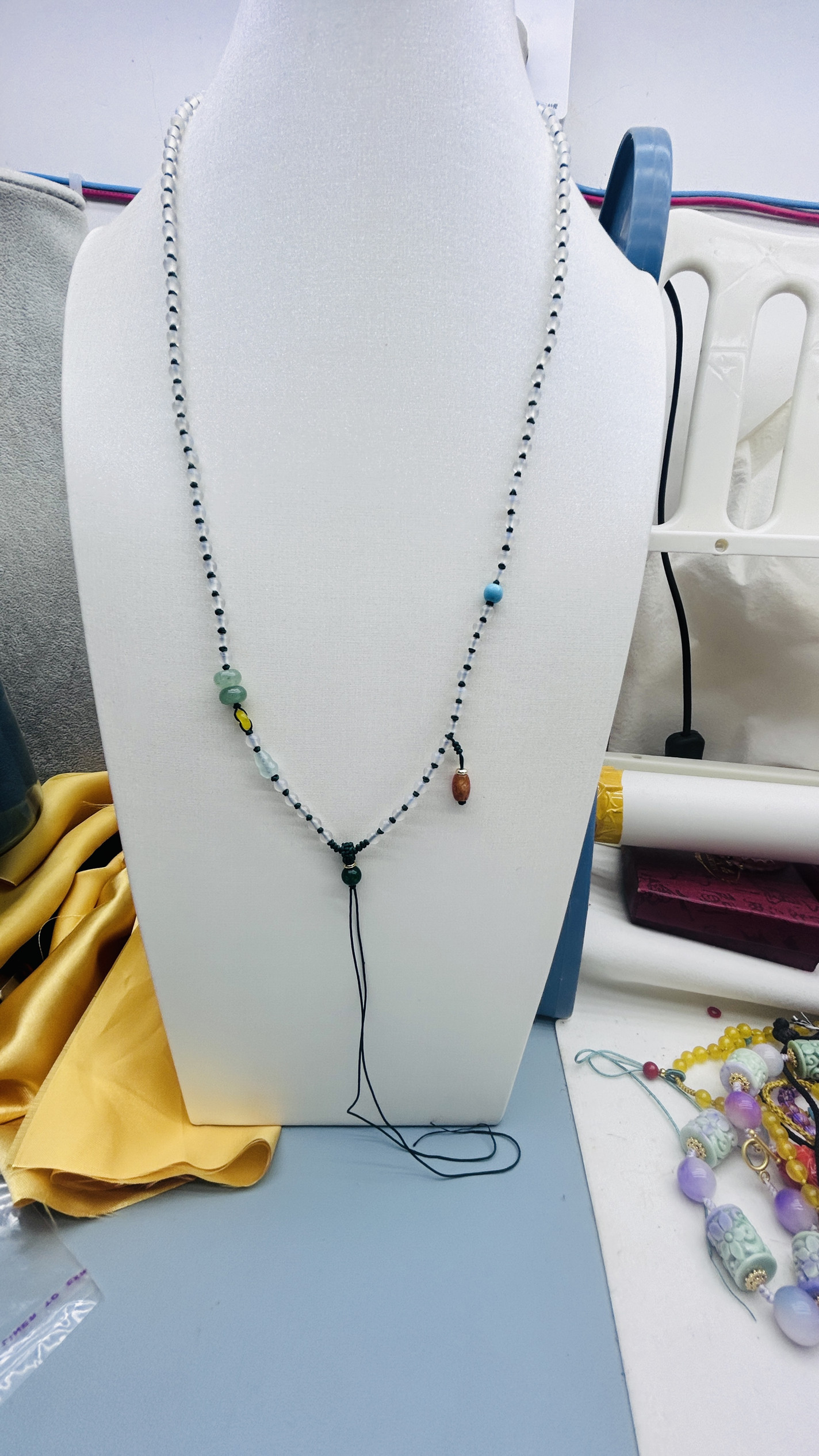4mm天然白玛瑙小清新高档珠链吊坠挂绳黄金翡翠玉器项链毛衣