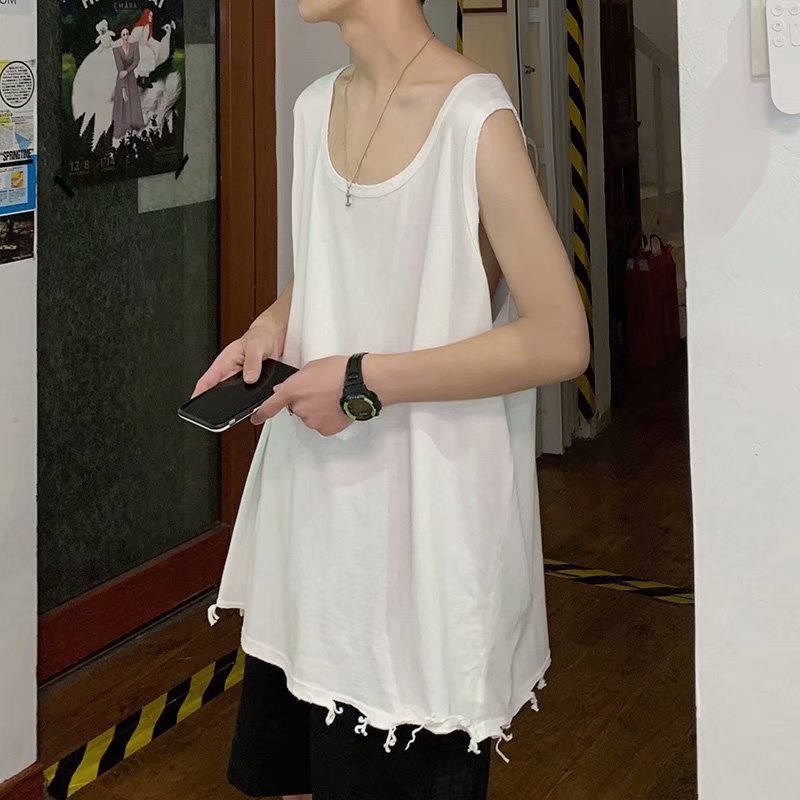 2021 summer short sleeve sleeveless vest with holes washed