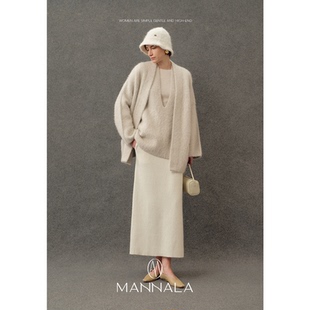 MANNALA ROW狐狸毛加厚保暖毛绒感毛衣外套马甲 雪松套装