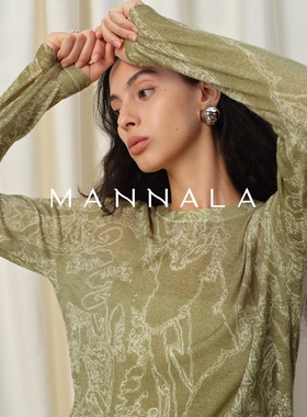 MANNALA丨“黛绿”手绘系列 轻盈蓬松羊毛超柔水溶针织衫 Q4610