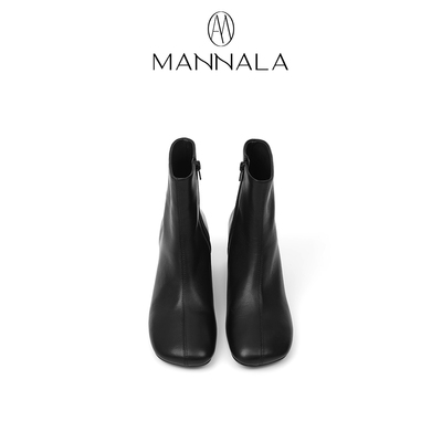 MANNALA丨复古感混种小羊皮意大利真皮线条感三角粗跟方头短靴