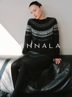 MANNALA丨“爱德华”罕山白绒小皮草雾感费尔岛山羊绒毛衣 Q4774