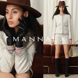 套装 重磅粗花呢条纹肌理圆领外套短裤 Q6321 软香呢 MANNALA