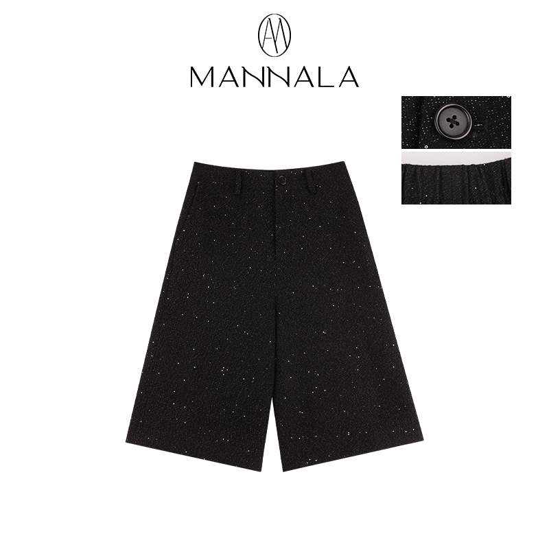 MANNALA丨“卡特琳”通勤百搭羊毛亮片细闪显瘦直筒裤中裤 Q9417,女装/女士精品,休闲裤,淘宝优惠券,粉丝福利购,淘宝优惠卷