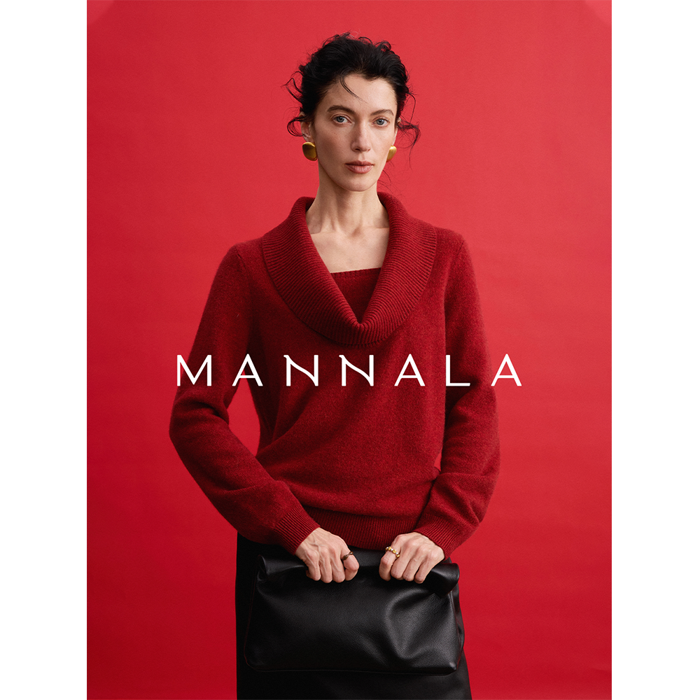 MANNALA丨“红丝玉”新年红牦牛绒羊毛双层荡领收腰温柔毛衣Q4853,女装/女士精品,毛衣,淘宝优惠券,粉丝福利购,淘宝优惠卷