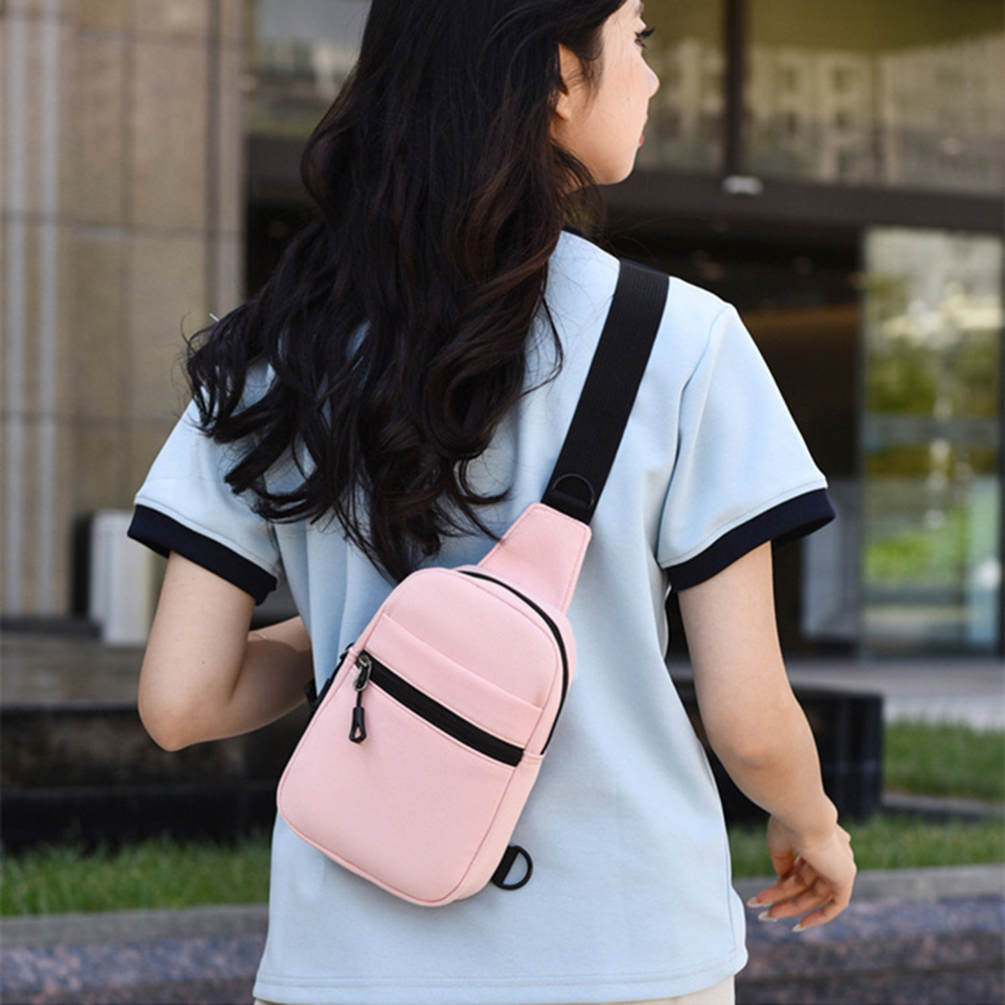 户外运动旅游休闲通勤小背包简约轻便纯色牛津布女式单肩斜挎胸包