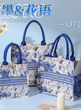 帆布袋定制logo立体托特包新款拉链手提袋大容量文艺时尚伴手礼品