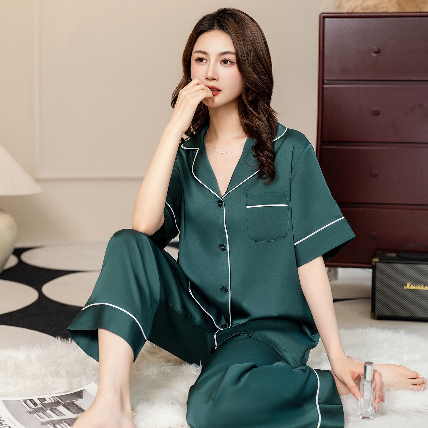 冰丝睡衣家居服达芬奇密码女款