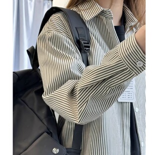 长袖 cleanfit男款 高级感潮衬衣春秋宽松百搭外套 黑白条纹衬衫 美式