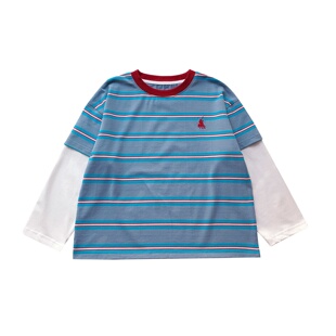 童酷2026男童春款湖州织里童装时尚刺绣条纹假两件宽松儿童T恤潮