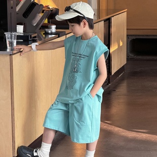 童酷2025男童夏季新款湖州织里童装洋气字母印花背心短裤儿童套装