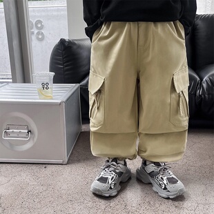 童酷儿童秋装2025湖州织里童装韩版宝宝休闲长裤纯色男童工装裤潮