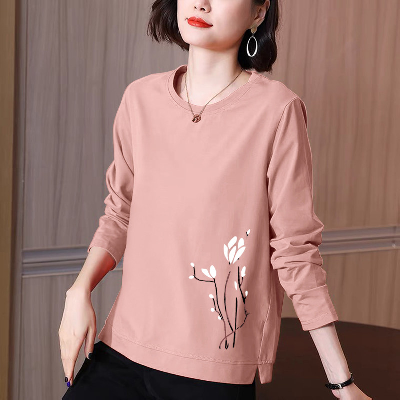 妈妈纯棉长袖t恤打底衫春秋季新款中国风减龄中老年女士大码秋装