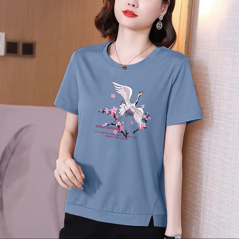 纯棉t恤女妈妈短袖夏装宽松大码新款中国风中年女装气质全棉上衣