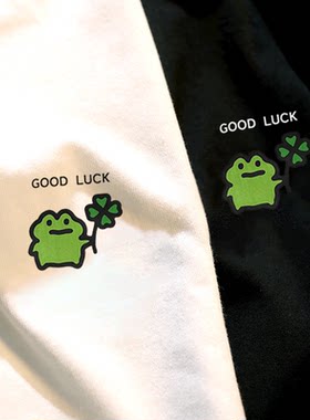 GOODLUCK青蛙260g纯棉短袖t恤男女夏季新款宽松小众设计休闲T上衣