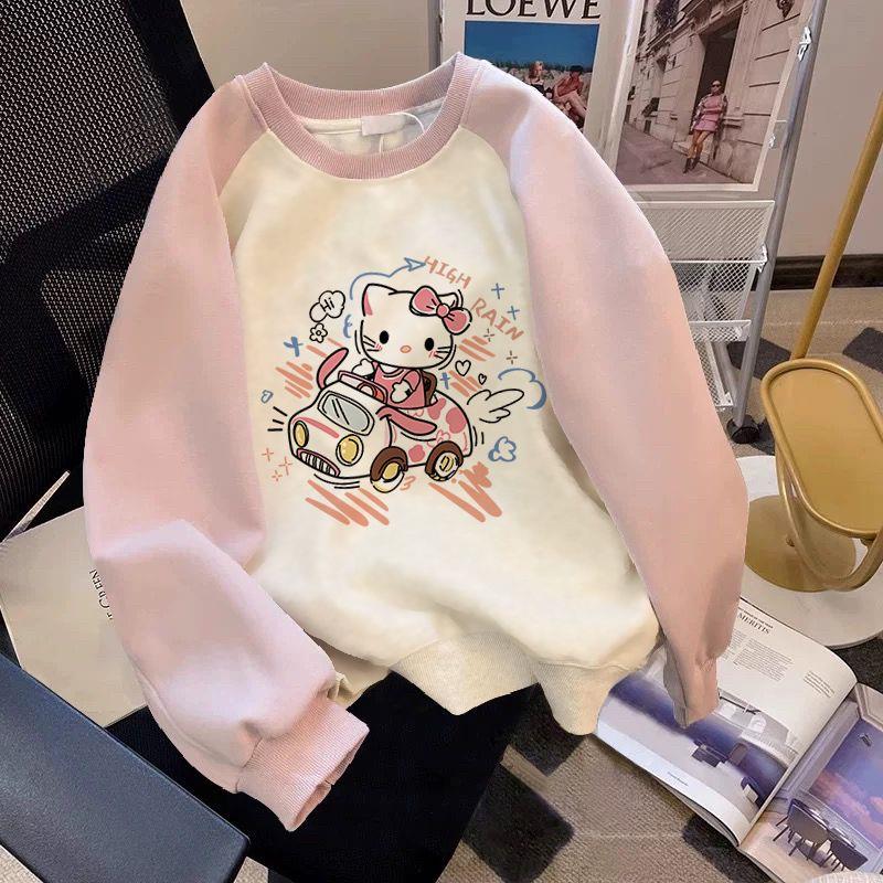 凯蒂猫拼色纯棉卫衣女童大人秋冬新款儿童宽松亲子装休闲童装上衣