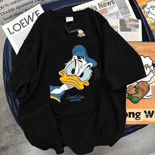 新款 t恤男女夏季 休闲宽松百搭T体恤上衣服 卡通唐老鸭纯棉短袖 美式