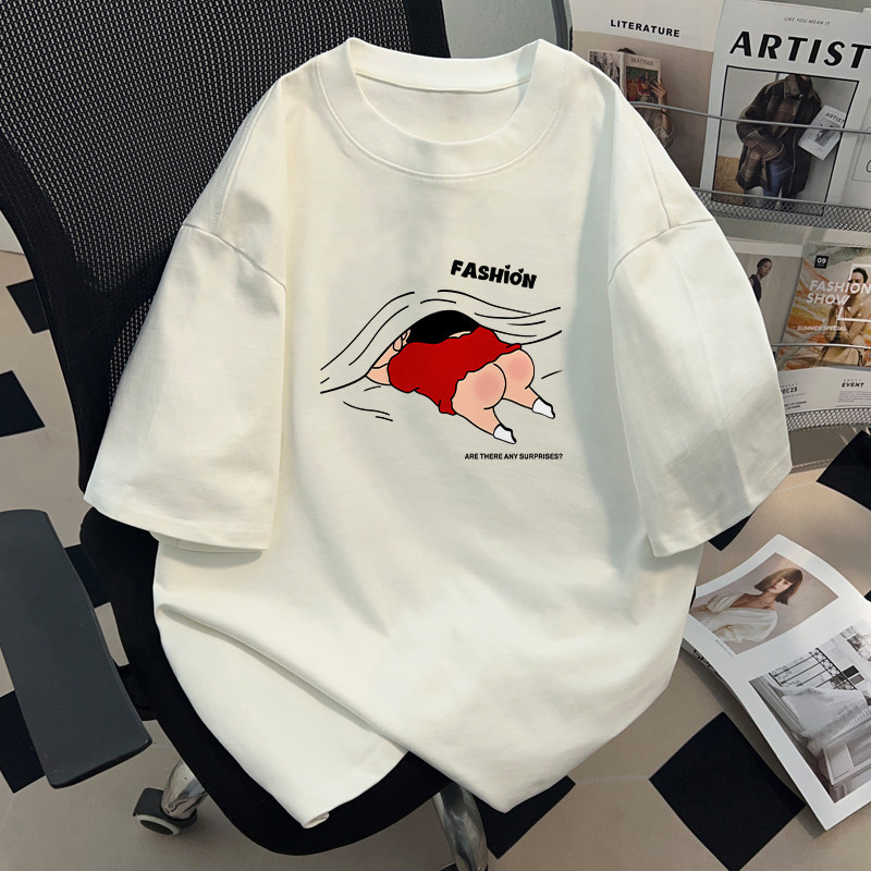 白色纯棉短袖T恤男女童美式潮牌卡通小新夏季亲子装情侣装t上衣服