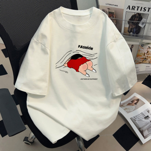 情侣装 白色纯棉短袖 亲子装 潮牌卡通小新夏季 t上衣服 T恤男女童美式