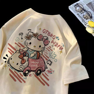 凯蒂猫卡通可爱宽松百搭T上衣 260g重磅纯棉短袖 t恤女夏季 新款 美式