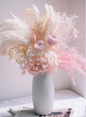 永生绣球玫瑰满天星干花花束家居装饰摆件ins网红芦苇摄影道具