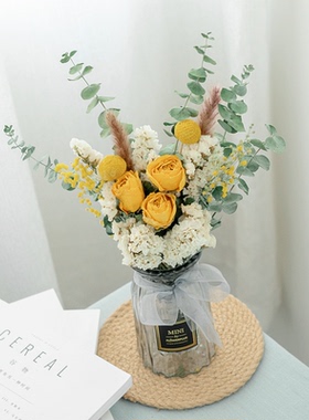 尤加利合欢玫瑰干花花束ins摆件装饰插花雏菊DIY名宿摆件摄影道具
