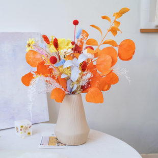 永生绣球玫瑰干花花束橙黄色混合苹果叶网红植物家居装饰花艺摆件