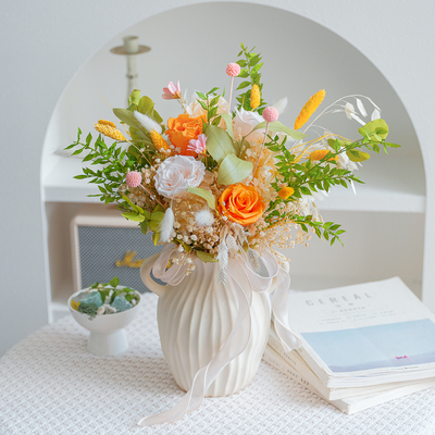 绣球玫瑰桔叶干花束家居装饰摆件