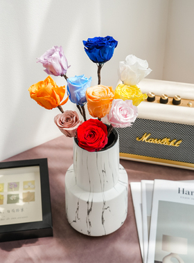 玫瑰永生花干花花束闺蜜女友生日礼物客厅摆设玻璃罩diy材料真花