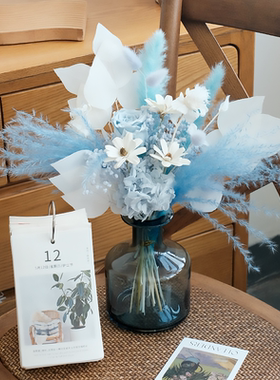 真花永生玫瑰蓬莱松尤加利干花花束装饰摆件ins网红摄影拍摄道具