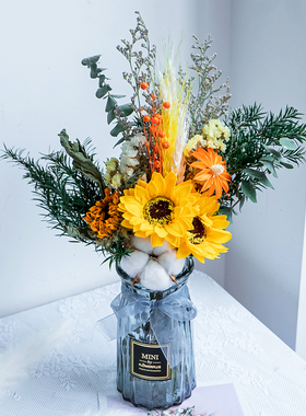 永生玫瑰千层金干花花束家居装饰摆件网红向日葵尤加利干花摆件