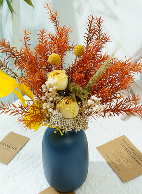 永生尤加利千层金玫瑰干花花束家居装饰摆件ins网红干花花束道具