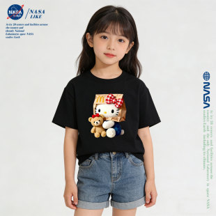 NASA联名HelloKitty卡通印花儿童短袖T恤男女童宽松百搭纯棉半袖