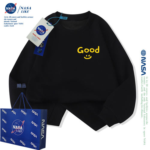 NASA联名字母男童女童秋冬卫衣加绒加厚大童儿童洋气潮牌亲子上衣