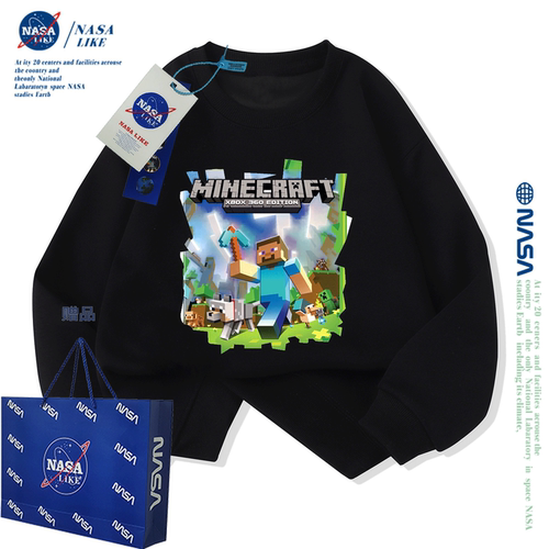 NASA联名男童秋冬新款圆领卫衣加绒加厚中大童儿童洋气潮牌亲子装