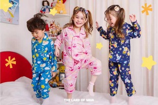 现货100-110码 日单全棉儿童新款满印鲨鱼系列长袖家居服套装