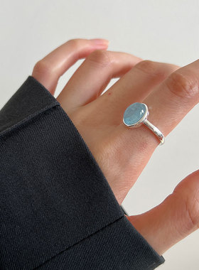 S925纯银海蓝宝可调开口戒指女款