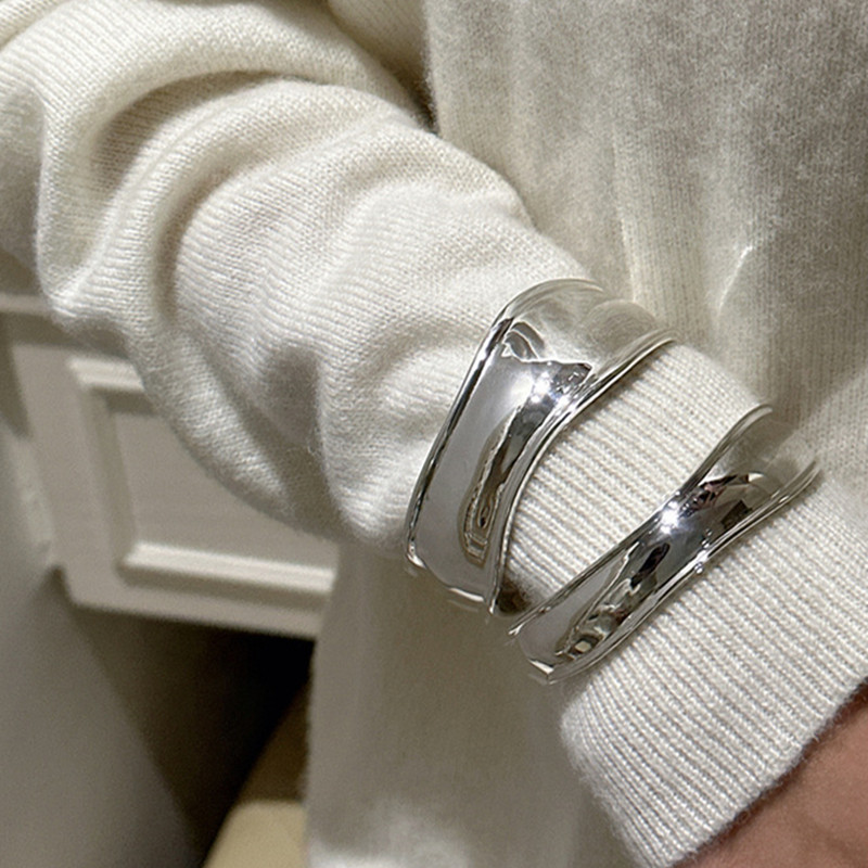 S925纯银大光面弧形手镯女INS小众设计感手环时尚高级感轻奢手饰