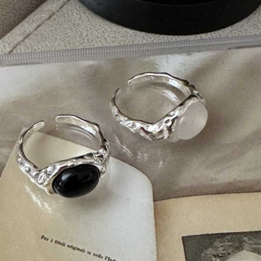 S925纯银日韩系黑玛瑙戒指