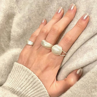 925纯银磨砂转运珠戒指女开口食指ins小众设计感手饰2026年新款潮